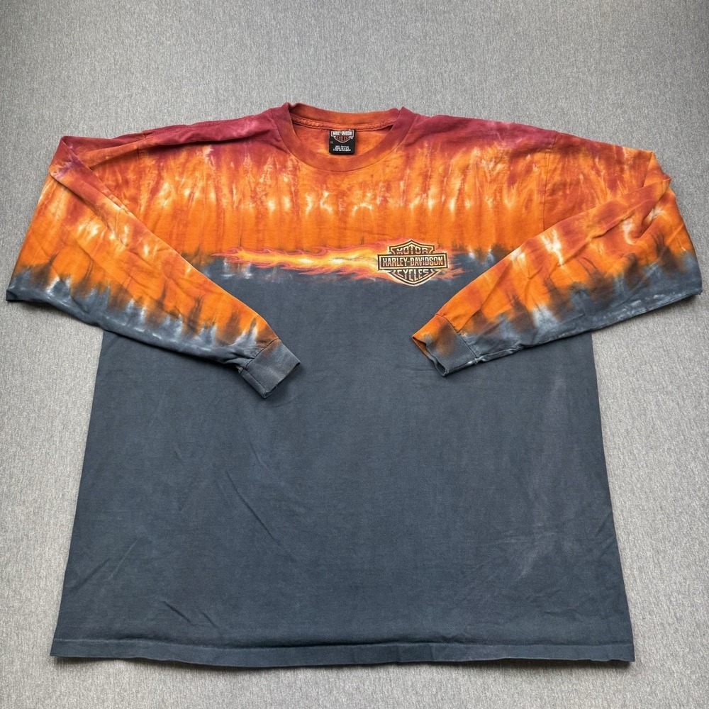 Harley Davidson Shirt XL Tie Dye Long Sleeve USA Motorcycle Flame Vtg Texas - Picture 2 of 15